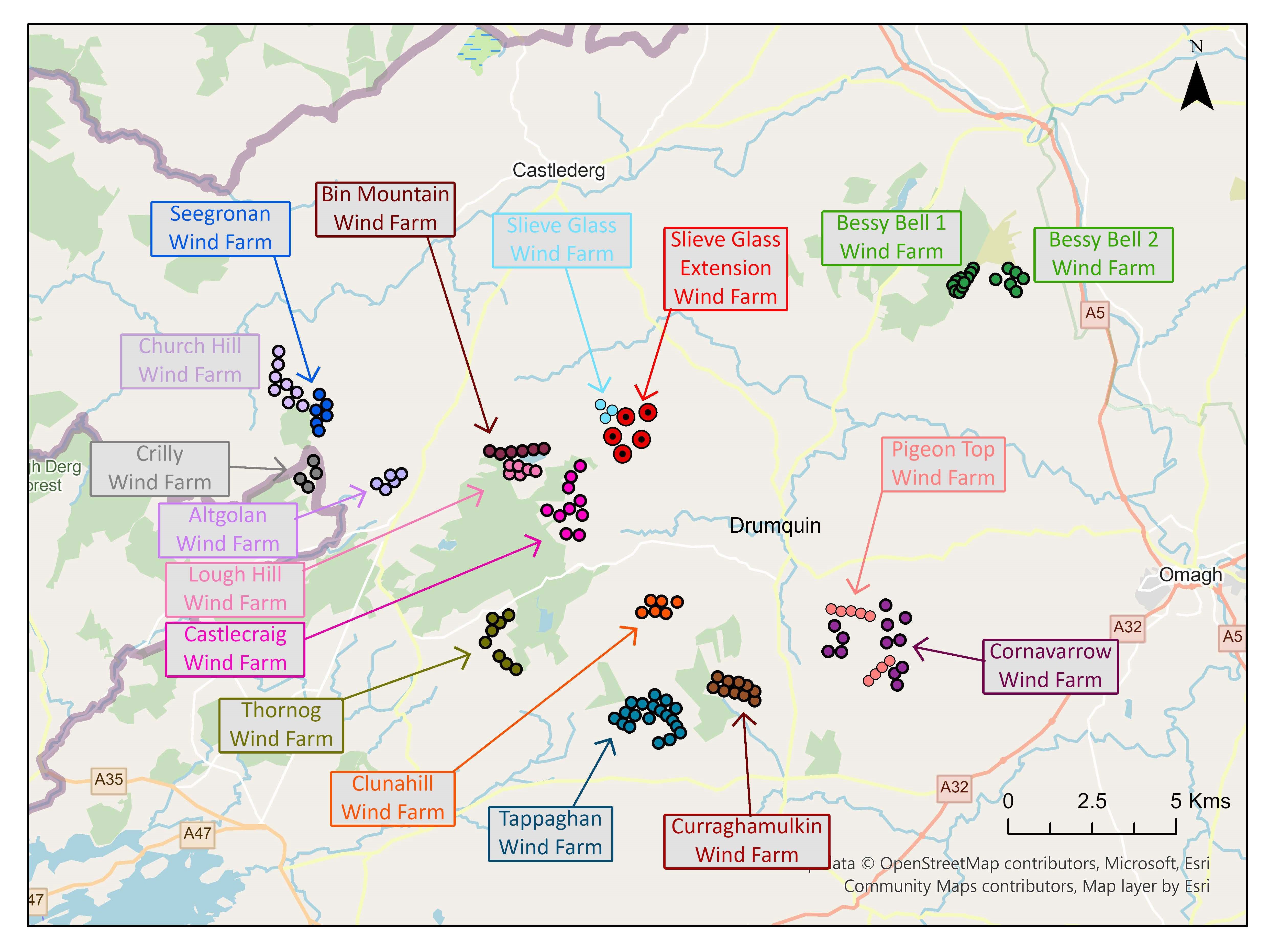 Map of local wind farms